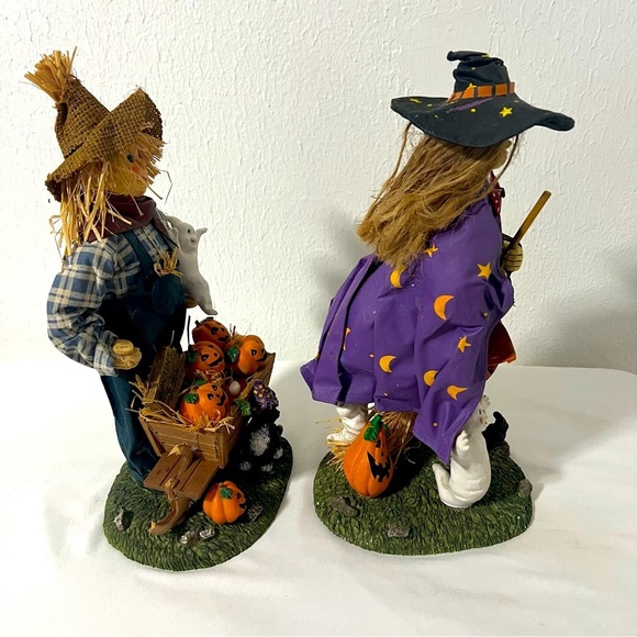 13-inch Halloween Fabric Witch and Scarecrow Combo Figure Set Missing 2 Bumpkins - Picture 9 of 9